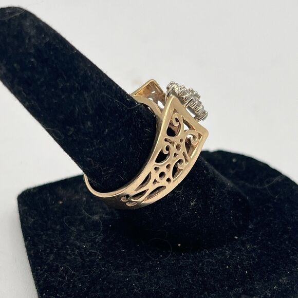 VINTAGE 14K YELLOW GOLD 20 DIAMOND CLUSTER RING FILIGREE SIZE 6 - Picture 5 of 9